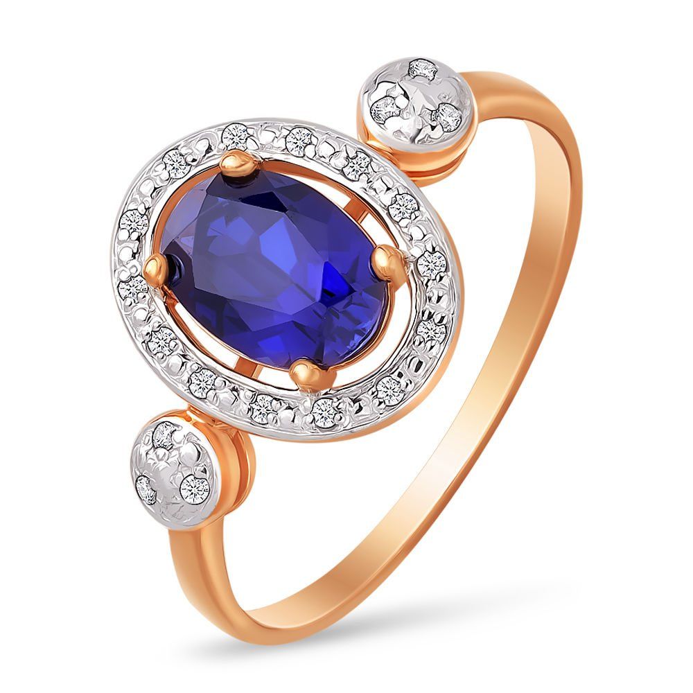 

Кольцо с сапфиром синтетическим и бриллиантами из красного золота 585 пробы, размер