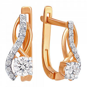 Серьги с одним камнем с кристаллами SWAROVSKI из красного золота 585 пробы Серьги с одним камнем с кристаллами SWAROVSKI из красного золота 585 пробы