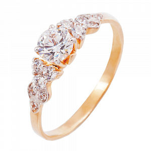 Кольцо с одним камнем с кристаллом SWAROVSKI и фианитами из красного золота 585 пробы Кольцо с одним камнем с кристаллом SWAROVSKI и фианитами из красного золота 585 пробы