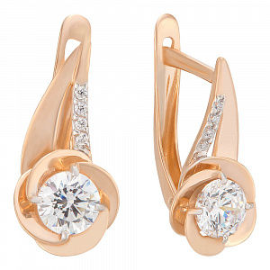 Серьги Цветы с кристаллами SWAROVSKI из красного золота 585 пробы Серьги Цветы с кристаллами SWAROVSKI из красного золота 585 пробы