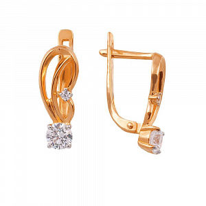 Серьги Узоры с кристаллами SWAROVSKI из красного золота 585 пробы Серьги Узоры с кристаллами SWAROVSKI из красного золота 585 пробы